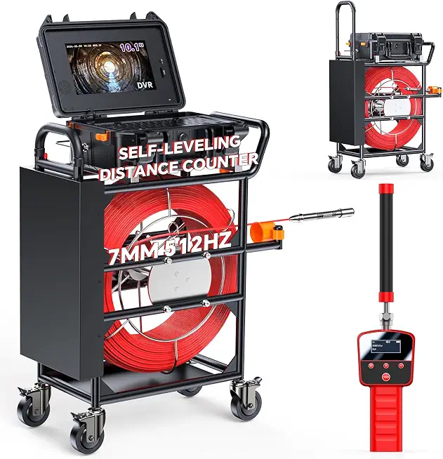 10.1" Touchscreen 512Hz Sewer Camera with Locator, 4-Swivel Wheels - B0GZPJNT8X