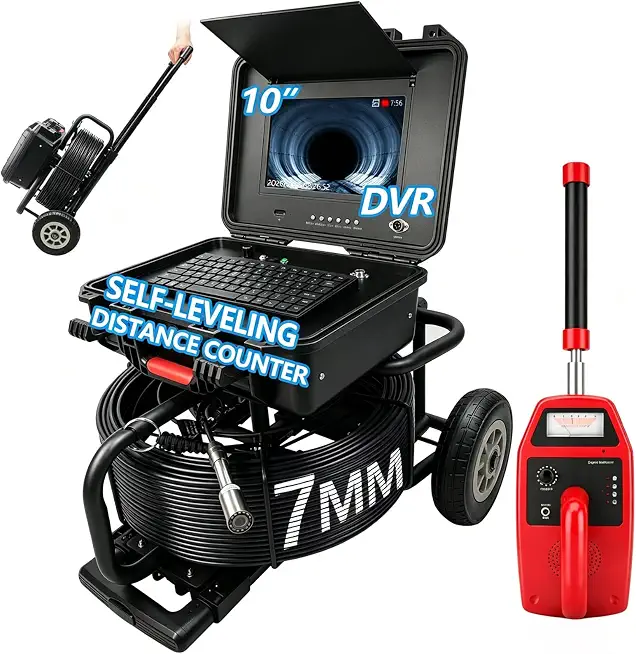 10" IPS Screen Self-Leveling Sewer Camera with Locator, IP68 Waterproof Plumbing Camera with Keyboard, 7MM - B0H253H46N