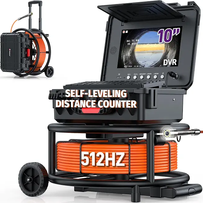 10" Sewer Camera with 512Hz Sonde & Wheels, Pipe Inspection Camera - B0G35Q62JY