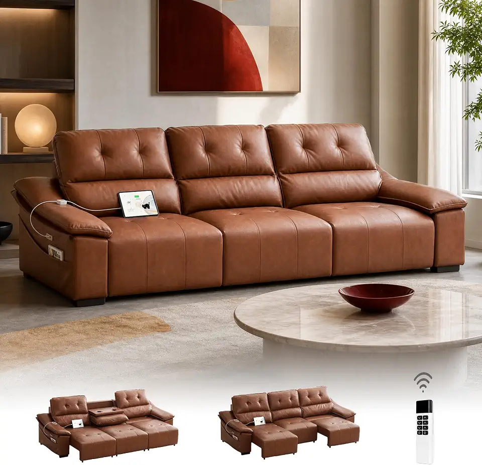 110’’ Electric Leather Recliner Chair, Power Extendable Pull Out Sofa Bed - B0HHRHT57W