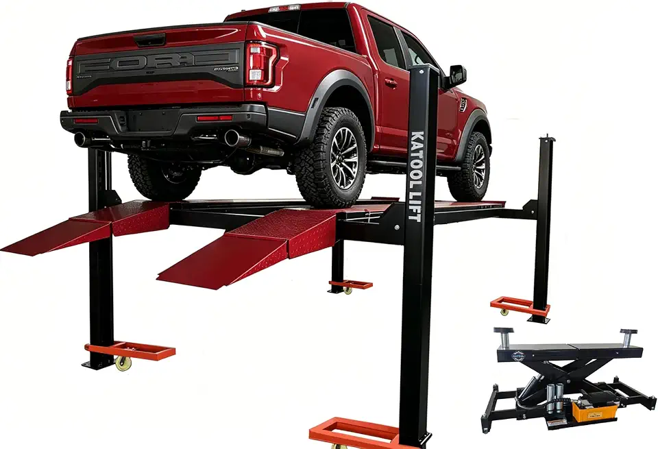11000 Lbs 4 Post Lift with 7000 Lbs Rolling Jack 110V (220V Optional) Commercial Alignment - B0H2DN59K3