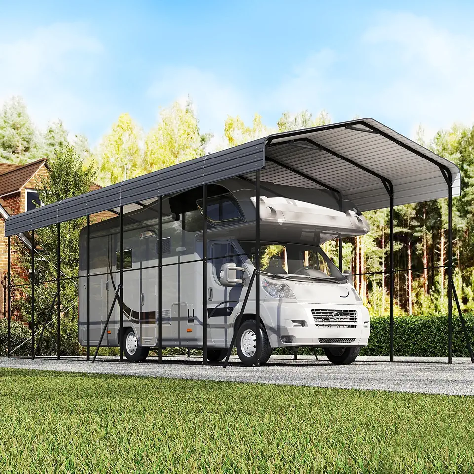 14x35x13 FT RV Heavy Duty Metal Carport, Gray | Galvanized Steel Roof, Extra Long & - B0H3686Z52