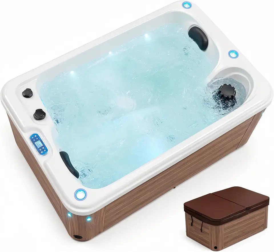 2 Person Outdoor Hot Tub, Plug and Play 110V Acrylic Spa with 15 Hydro Jets - B0HGQFZ9P2