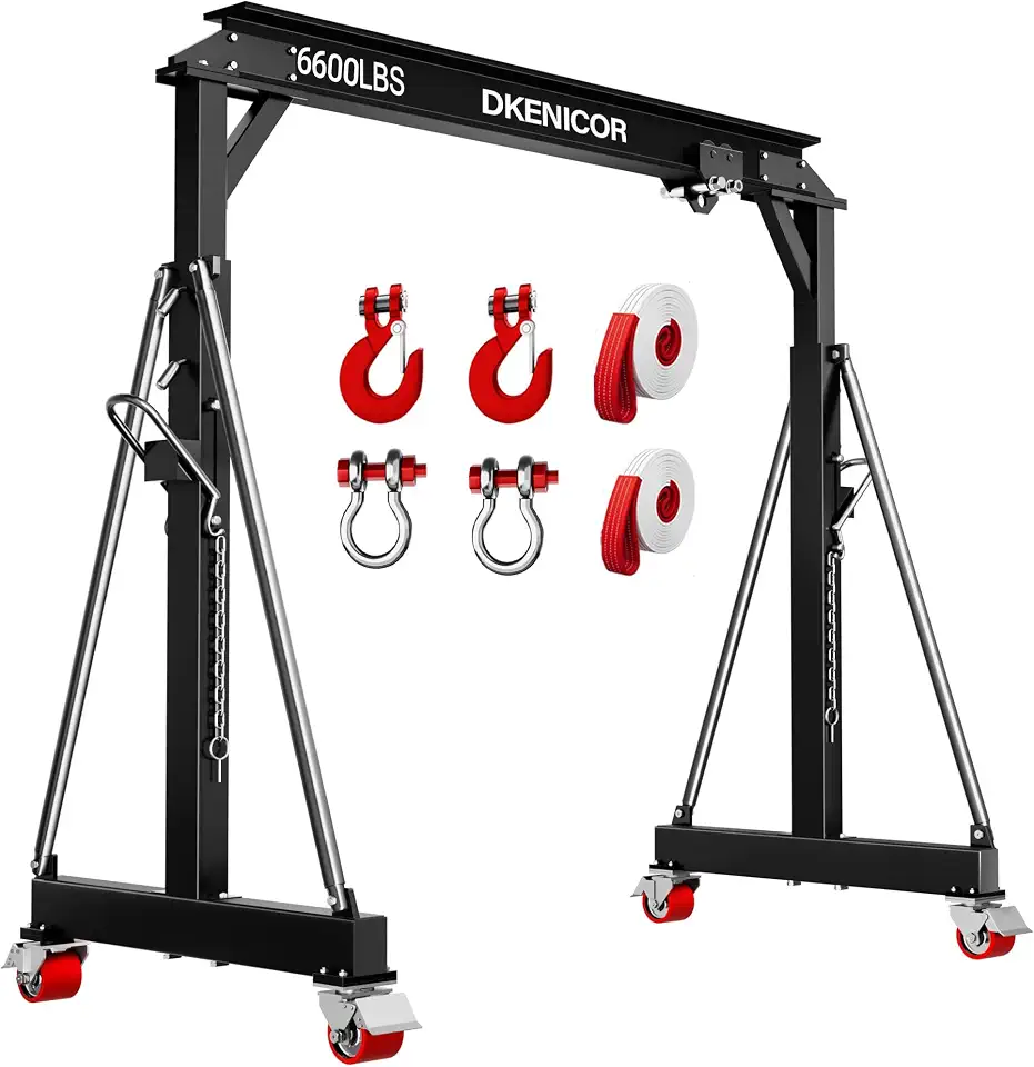 3 Ton Gantry Crane, Max 6600LBS Adjustable Height 8.53 to 12.47ft, Heavy-Duty Steel I-Beam Construction - B0HJ894MV4