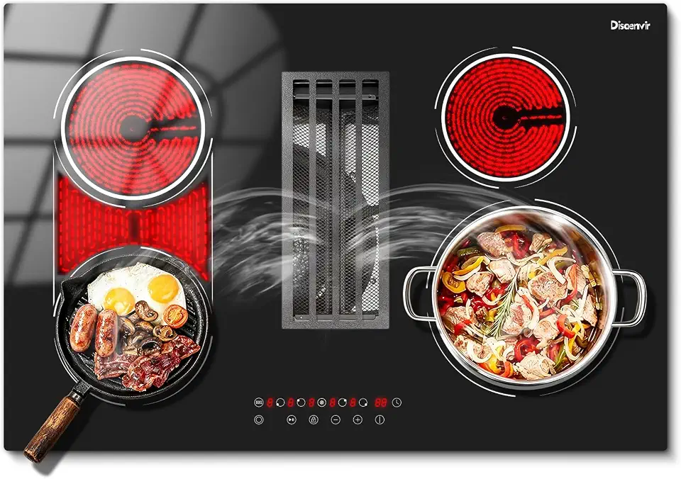 30 Inch Electric Cooktop with Ventless Downdraft Vent 7400W | 4 Burner 30 Inches Electric - B0H8RGY7M7