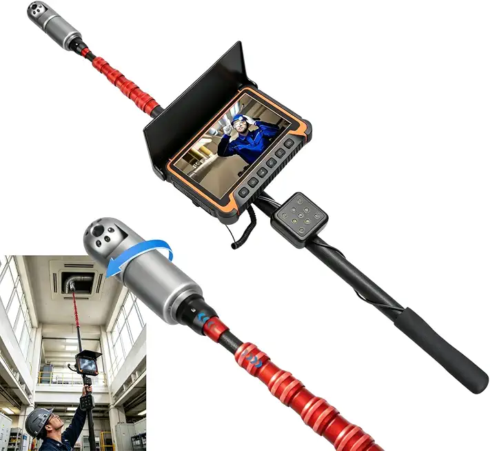 360° Rotating Pole Inspection Camera, 7" HD Screen, 10FT/3M Carbon Fiber Telescopic Pole, IP68 Waterproof, - B0H3KXL69W