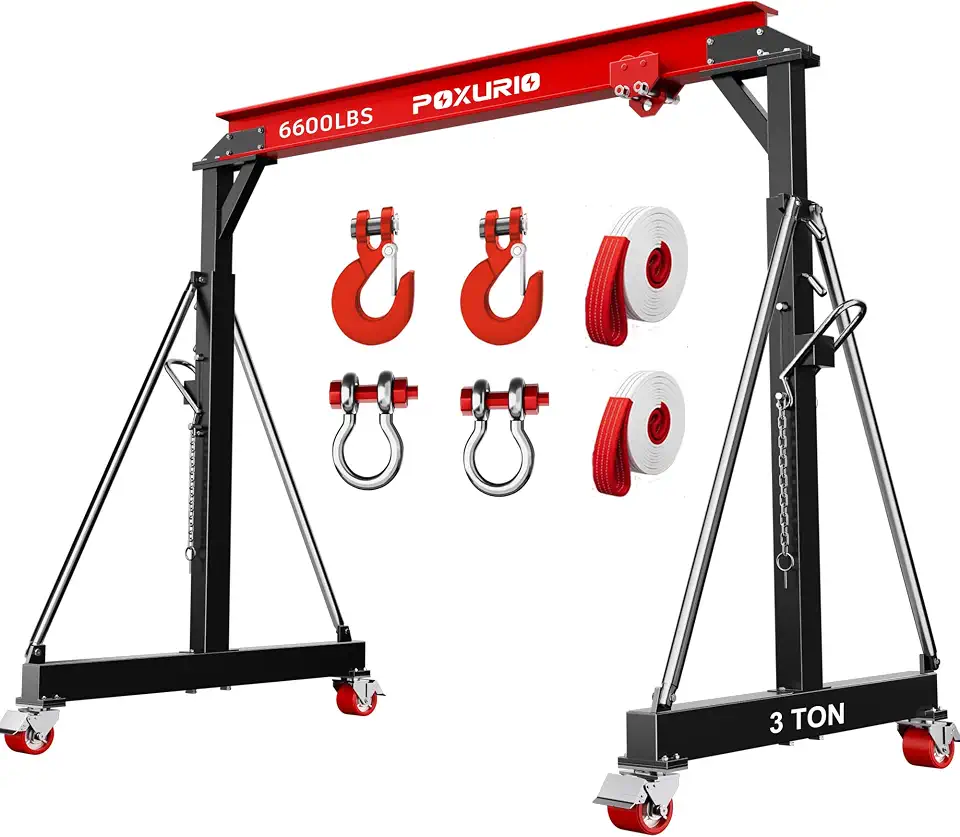 3T Gantry Crane, 6600LBS Adjustable Height 8.53-12.47FT Width 9.06FT, Steel I-Beam Construction with Manual Trolley, - B0HGY4B2Z5