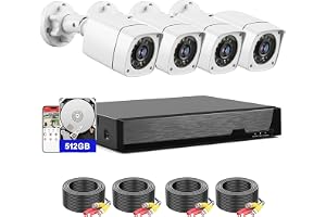 4CH Wired Security Camera System, AIWIXEN 4X 1080P Cam, DVR with 512GB HDD | Surveillance - B0H1HV7JBY