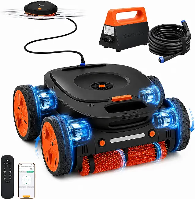 4X4 Drive Pool Robot Vacuum for Inground Cleaning +24-Hour uninterrupted Power Supply +Signal Receiving Buoy - B0H9K3Y46R