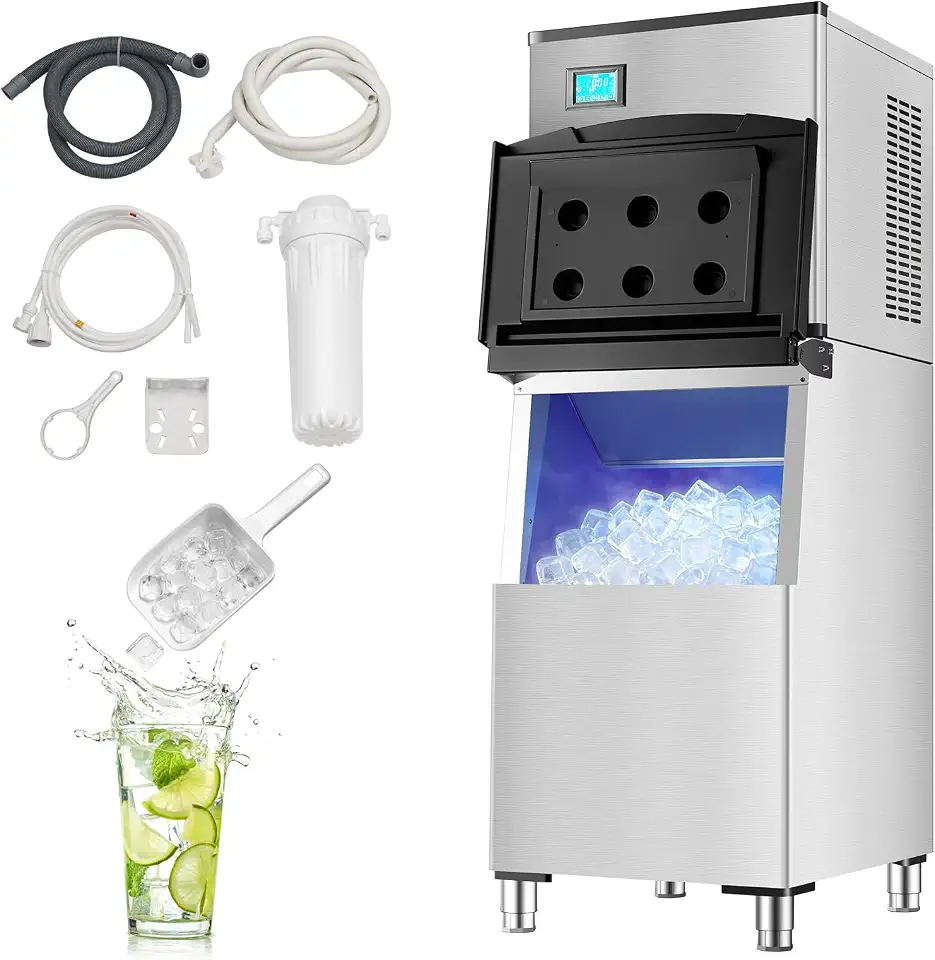 550Lbs/24H Commercial Ice Maker Machine with 400LBS Storage Bin | Freestanding Industrial Ice Machine, Self - B0HGFWSM3F