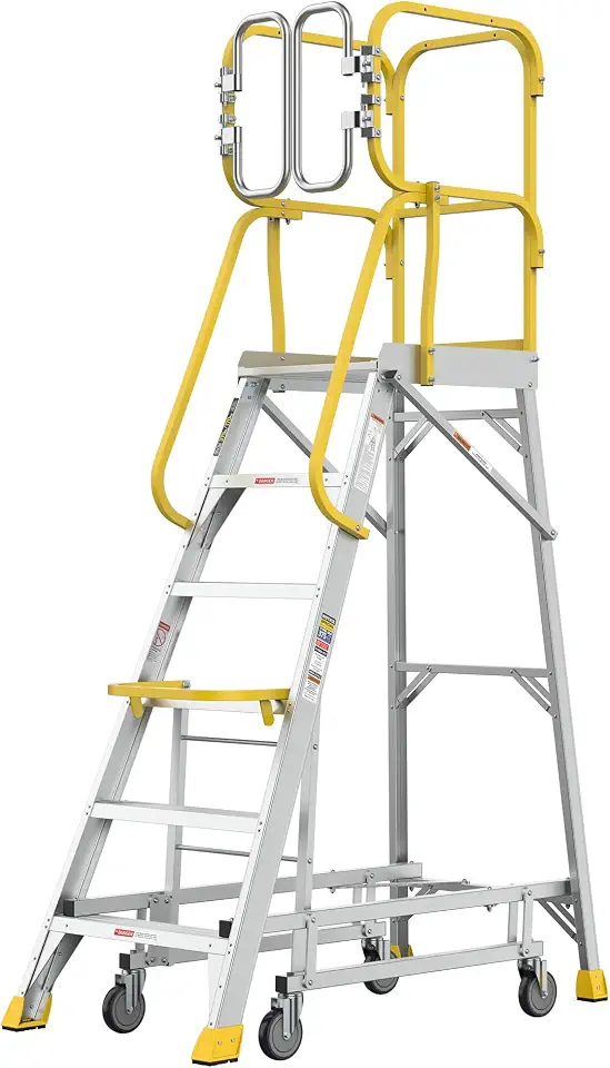 6-Step Aluminum Rolling Platform Step Ladder with Wheels, 375 lb Capacity | 20x24 Inch Extra - B0HGS822DN