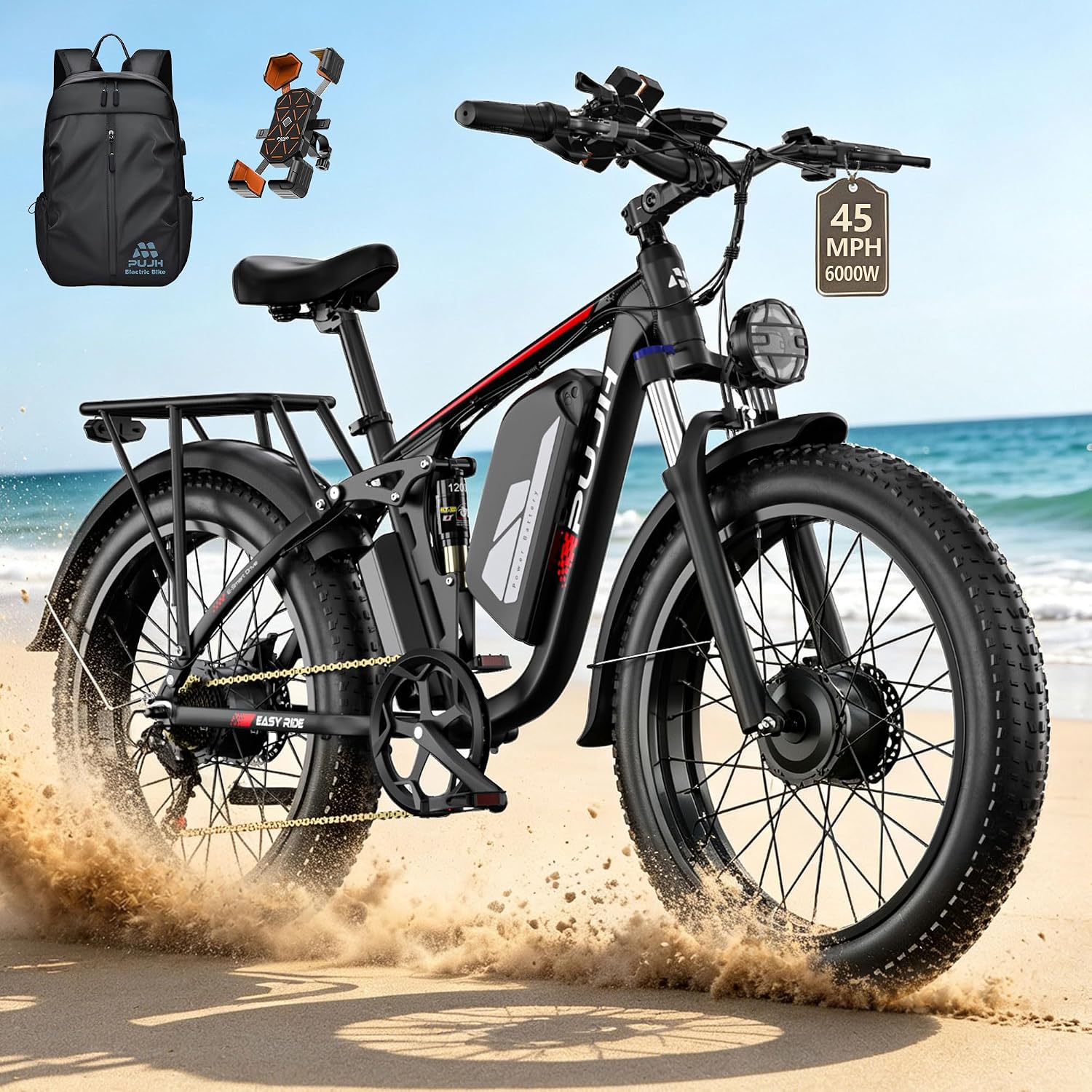 6000W 45MPH Dual Motor E-Bike 100Mi 60V 24" Fat Tire - B0GBT6NQDZ