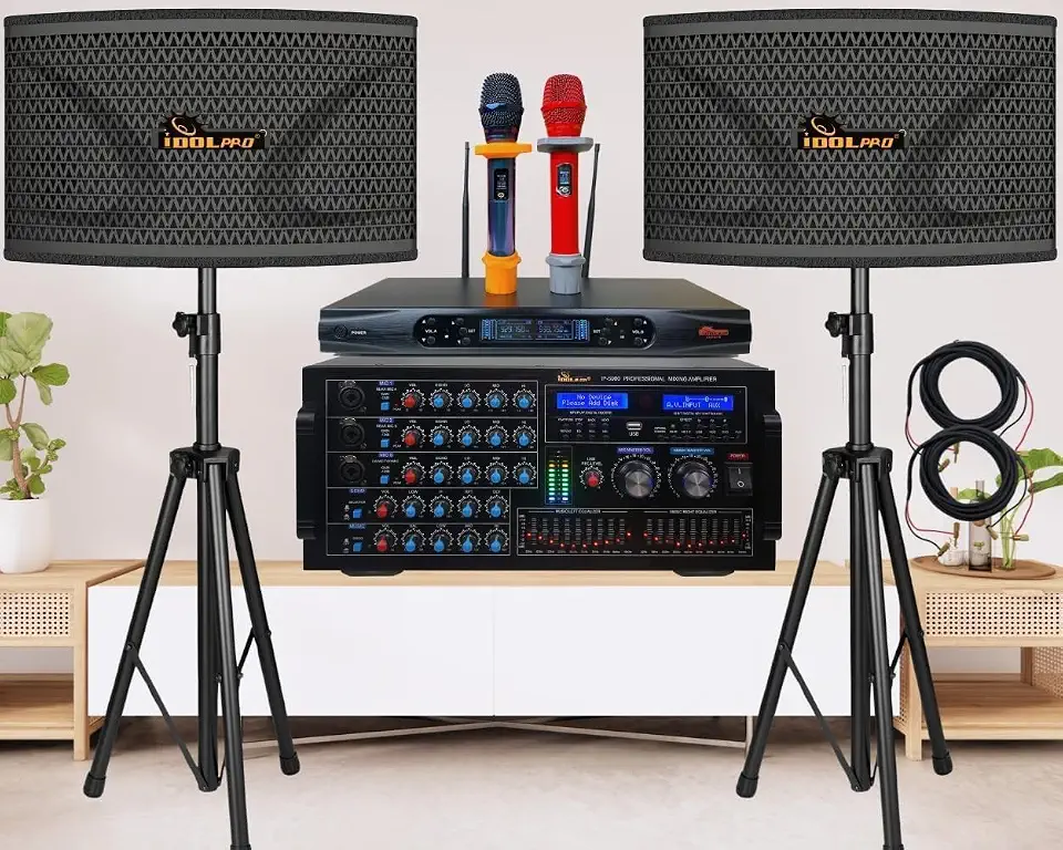 6000W Karaoke System with Bluetooth Mixing Amplifier, 2400W Super Bass Speakers and Dual Premium Wireless - B07PCRXJYX