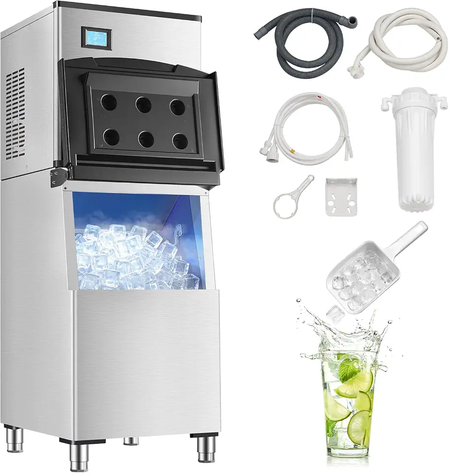 600Lbs/24H Commercial Ice Maker Machine with 500LBS Storage Bin | Freestanding Industrial Ice Machine, Self - B0HGFM4PCF