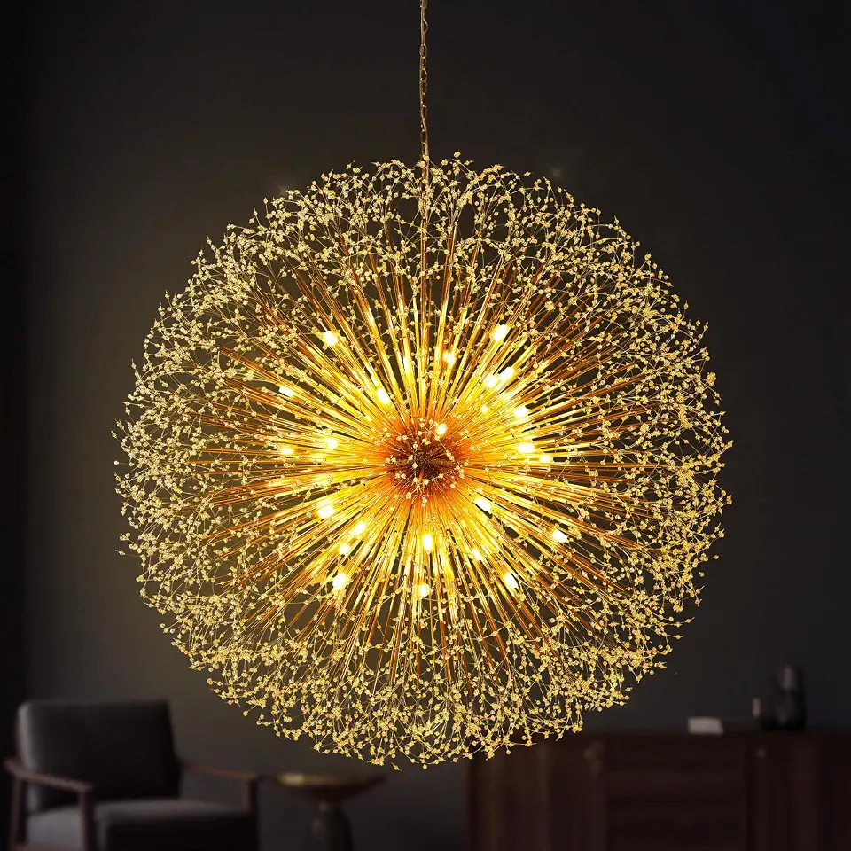 63" Dandelion Crystal Chandelier, Gold, 30-Light, G9 LED Included | K9 crystal, 2700K warm glow, - B0HGBDR77K