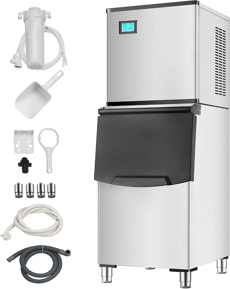 650Lbs/24H Commercial Ice Maker Machine with 550LBS Storage Bin | Freestanding Industrial Ice Machine, Self - B0HGFM24GC