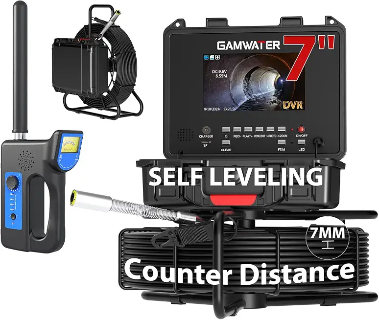 7 Inch Sewer Camera with Locator, 512Hz Self-Leveling Pipe Inspection Camera 30m/100ft, DVR Video Audio, - B0H6B37CRY