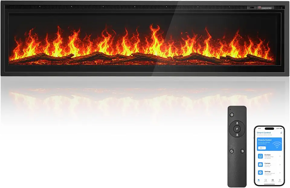 70 Inch Smart Electric Fireplace Insert Recessed and Wall Mounted | Compatible with Alexa & - B0HGR8XS5Q