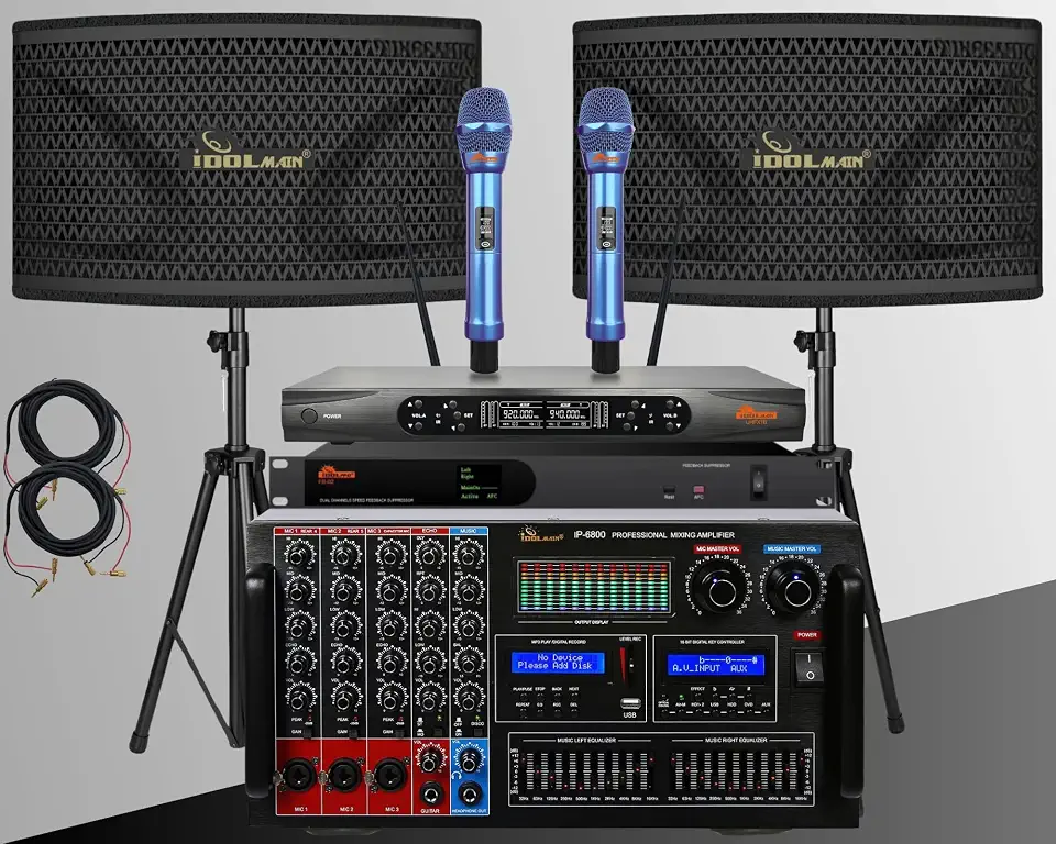 8000W Mixing Amplifier, Full Range 2000W Speakers W/Bass Booster& Dual Wireless Microphones Limited Edition Professional - B07V2BK89J