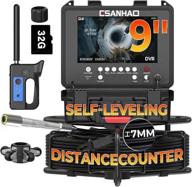 9" IPS Sewer Camera with 512Hz Locator 7MM Cable 100Ft/30M Self-Leveling Drain Camera with 512Hz - B0H1V7234Y