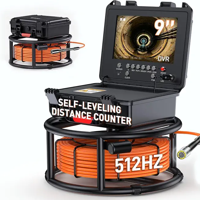 9" Sewer Camera with 512Hz Sonde & Counter, Pipe Inspection Camera - B0H2V3C39S