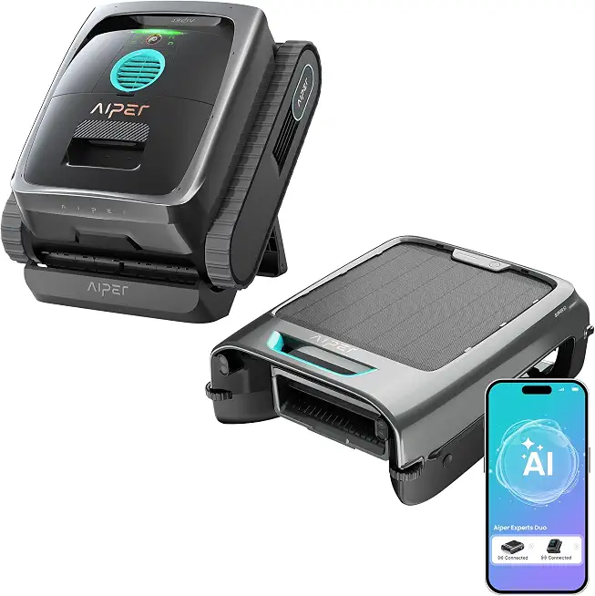AIPER Experts Duo: Cordless Pool Cleaner Robot & Solar Pool Skimmer, Gray | Scuba V3 - B0GLZSJ767