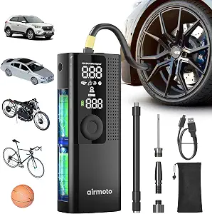 Airmoto Tire Inflator Portable Air Compressor for Cars, Bikes and Bicycles - B094DMH7ZM