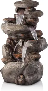 Alpine Corporation | 40" 4-Tier Rock Floor Fountain with Cascading Water & White LED Lights, - B004DFUI32