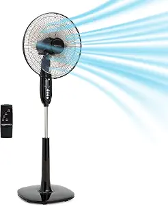 Amazon Basics 16" Pedestal Fan with Remote for Bedroom, Living Room, Office, Adjustable Height, Dual-Layered - B07BNGPWT4