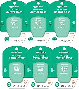 Amazon Basics Extra Comfort Mint Dental Floss, Shred Resistant, Slides Easily Between Teeth, 40 M, - B08QWYC3MG