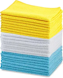 Amazon Basics Microfiber Cleaning Cloths, Ultra Absorbent, Lint Free, Streak Free, Non-Abrasive, Reusable and Washable, - B009FUF6DM
