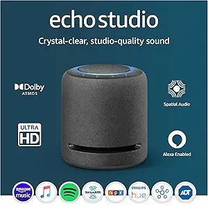 Amazon Echo Studio (1st generation), Our best-sounding Alexa speaker, Perfect for living rooms, family rooms, - B07G9Y3ZMC