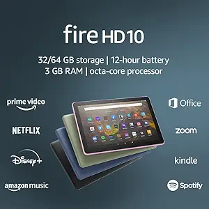 Amazon Fire HD 10 tablet, 10.1", 1080p Full HD, 32 GB, (2021 release), Black - B08BX7FV5L