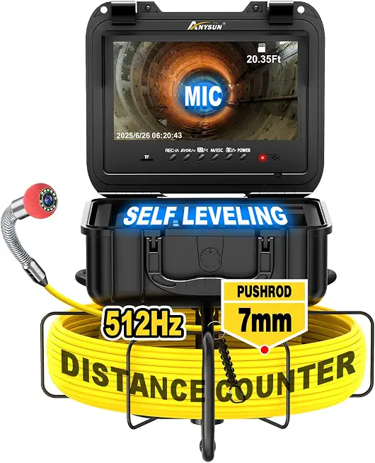 Anysun 300Ft Self Leveling Sewer Camera 512Hz, Meter Counter, MIC, 7MM, DVR - B0FFMFVCWX