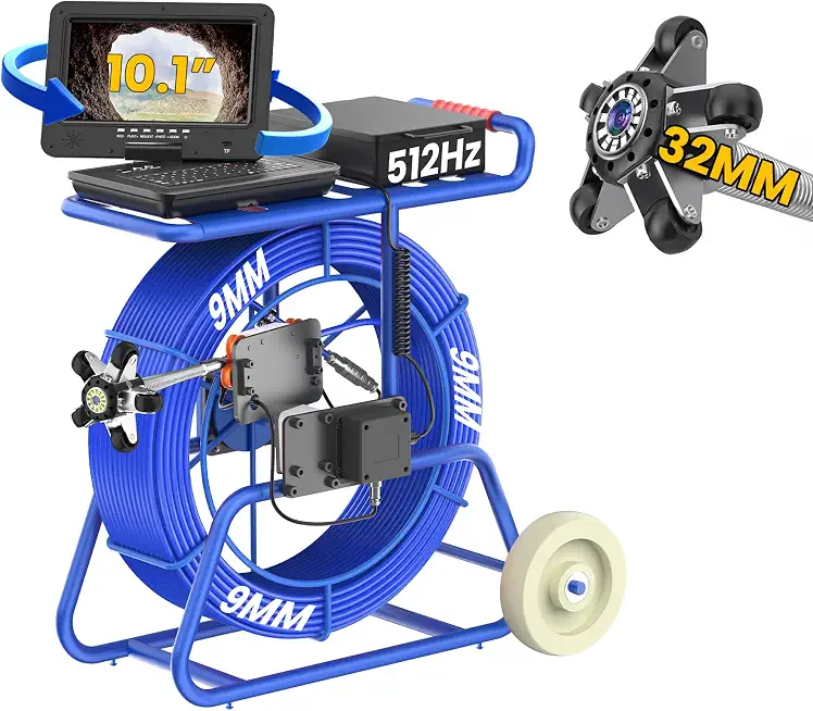 Anysun 9MM Sewer Camera w/Wheels,512Hz,32MM IP68 Camera,Keyboard/MIC,330Ft - B0DGTKV8CY