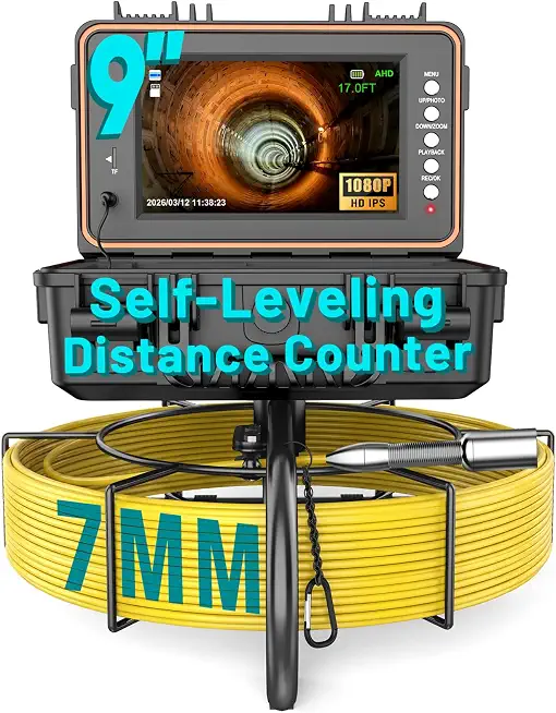 Anysun Self Leveling Sewer Camera 150ft with Distance Counter, Drain Pipe Camera with 9'' 1080P - B0DJ7H7Q3J