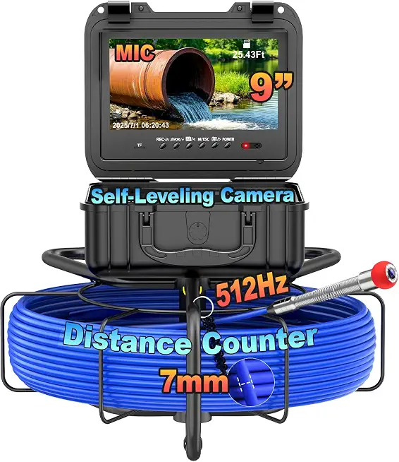 Anysun Self-Leveling Sewer Camera with 165FT Cable and 9" Monitor - B0DWS2LD48