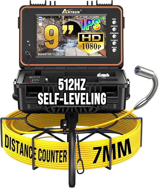 Anysun Self-Leveling Sewer Camera with 512Hz Transmitter, Distance Counter - B0GF1KB4CQ