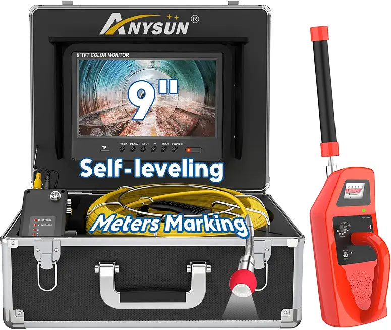 Anysun Self-Leveling Sewer Camera with Locator, 9'' Pipe Drain Inspection System, 100ft Meter Marker Cable, - B0CQK1GSHP