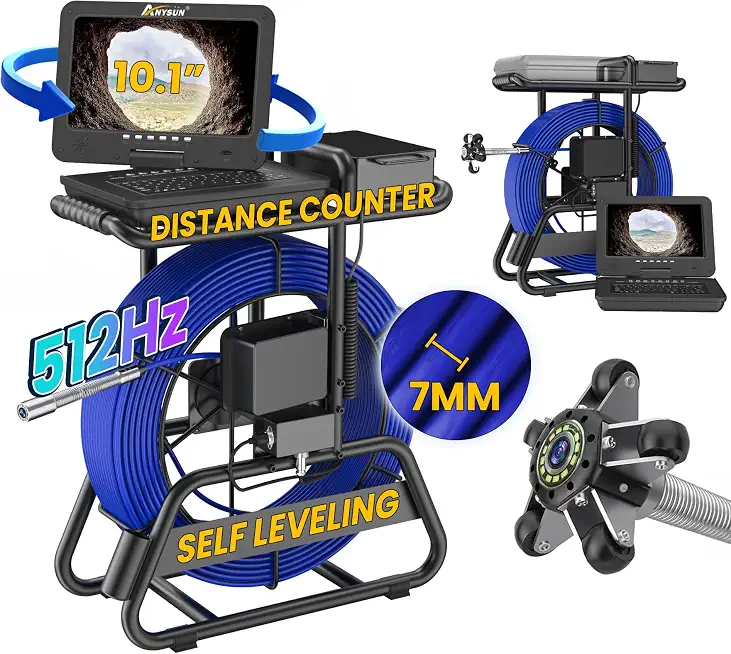 Anysun Sewer Camera 512Hz,Keyboard,10.1" IPS Adjustable Screen,7MM(330Ft) - B0G6SKK81R