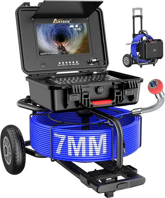 Anysun Sewer Camera Self-Leveling, Distance Counter, 7MM Thicker 250FT Cable, Pipe Inspection Camera w/ 10” - B0FZQNC7JC