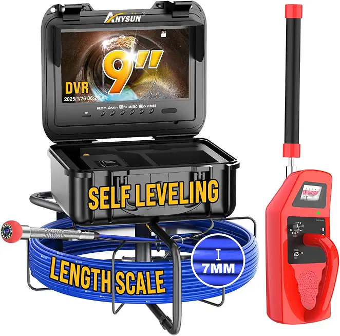 Anysun Sewer Camera Self Leveling with Locator, Meter Counter, 7MM/32GB/9'' - B0HC65743Y