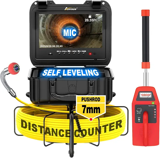 Anysun Sewer Camera Self Leveling with Locator, Meter Counter, 7MM/MIC/9'' - B0D5M8PB92