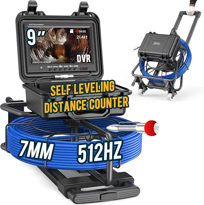 Anysun Sewer Camera with 512hz Sonde 150ft, Self Leveling Sewer Inspection Camera with Distance Counter, - B0DNW97B3J
