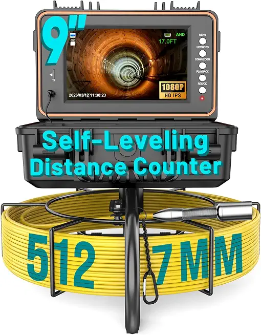 Anysun Sewer Camera with 512Hz Sonde, Self Leveling Drain Pipe Camera 200ft with Distance Counter, - B0GG4HKCRG