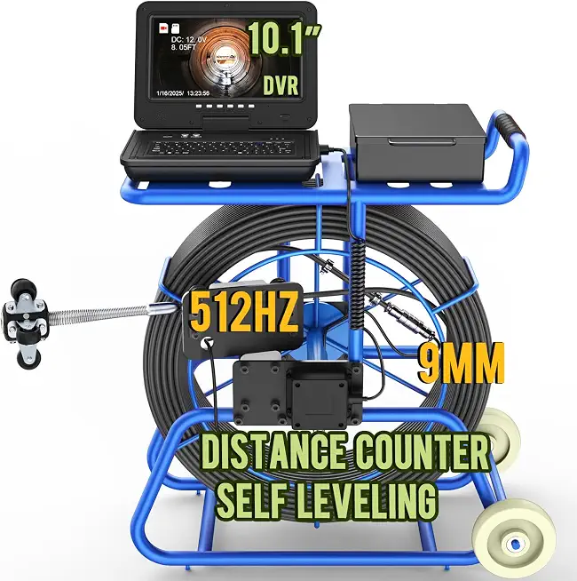 Anysun Sewer Camera with 512HZ Sonde, Self Leveling Sewer Camera 200ft with Distance Counter, 10.1" - B0DK9DFDJX