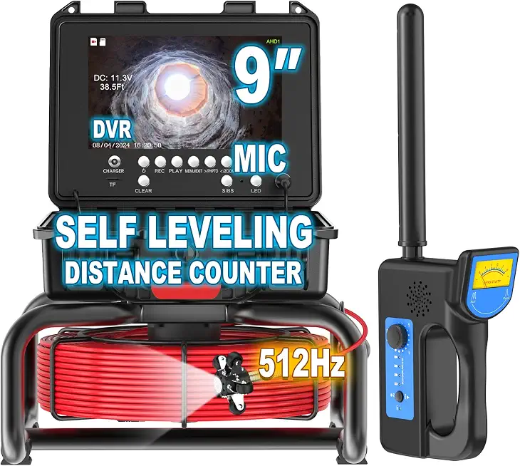 Anysun Sewer Camera with Locator, Self-Leveling, Distance Counter, 100ft Pipe Inspection Camera, DVR Recorder, 9'' - B0DGCZ99ZM