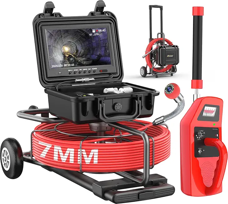 Anysun Sewer Camera with Locator, Wheels & Pull Handle, 7MM, Self Leveling - B0G19BQFW7