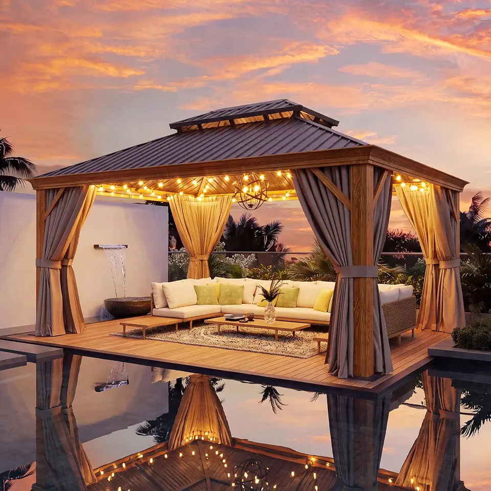 Aoxun 12' X 16' Hardtop Gazebo with Built in Drainage Aluminum Outdoor - B0HJCCJJRF