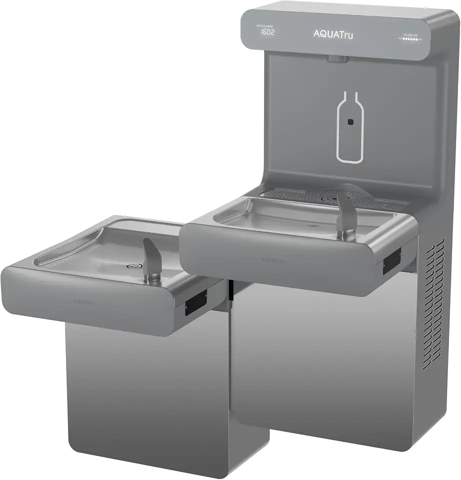 AquaTru Pro ADA-Compliant Bi-Level Water Fountain | Commercial On-Wall Dual-Height (33"/39") Bubbler & Bottle Filler - B0DW1JBD4G